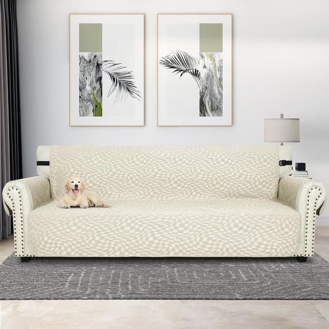 Detalle 2 de Ystyle copridivano 4 posti beige con braccioli, antiscivolo e antigraffio