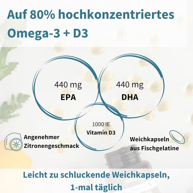 Detalle de Igennus Omega-3 Wildfischöl mit D3 1000 IE (rTG) – 60 Portionen, 1-mal täglich