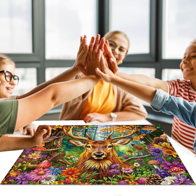 Detalle de 1000-Piece Fairytale Forest jigsaw puzzle for adults (charming deer) — adult-friendly 27.56 x 19.69 in