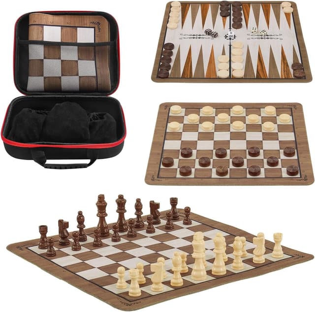 Detalle de 3-in-1 Travel Chess Set (Foldable 15.7 inch board) with Backgammon & Checkers Mousepad Mat and Storage Bag
