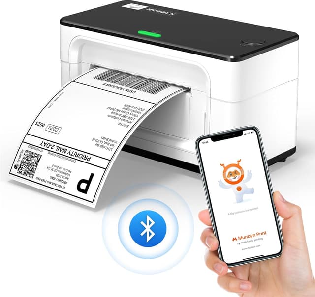 Detalle de MUNBYN Bluetooth 4x6 Desktop Thermal Label Printer (USB & iOS/Android) for shipping labels