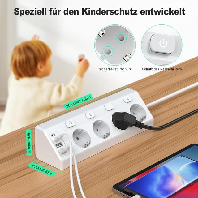 Detalle 2 de Ecksteckdose USB 8 in 1 Mehrfachleiste