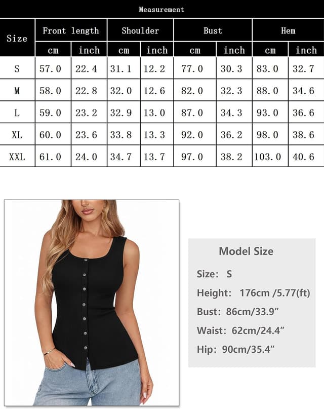 Detalle de Aottori débardeur femme sans manches côtelé col rond slim fit avec boutons