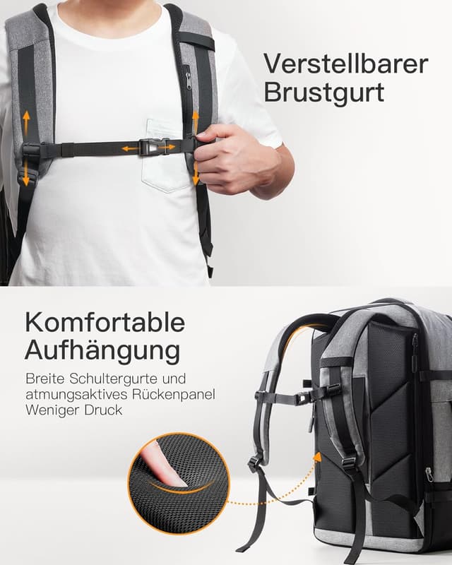 Thumbnail 6 de Inateck erweiterbarer Reiserucksack 38,5–46,2 L fürs Handgepäck mit Laptopfach (bis 15,6 Zoll)