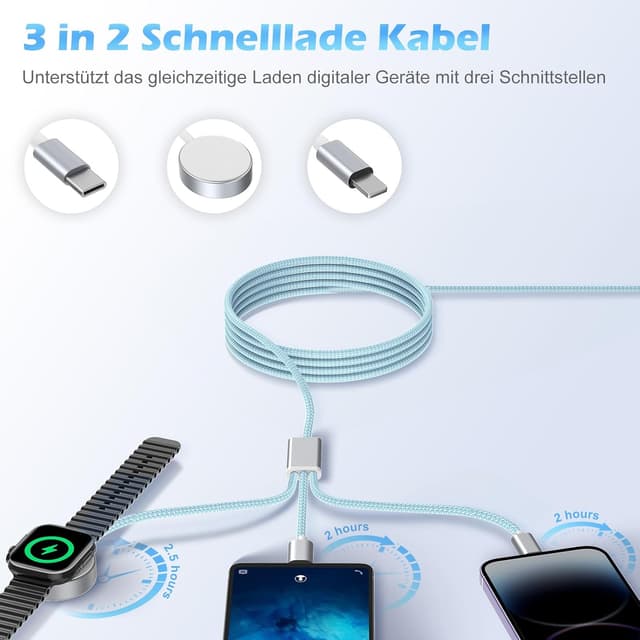 Detalle 2 de Ladekabel 3 in 2 für Apple Watch und iPhone