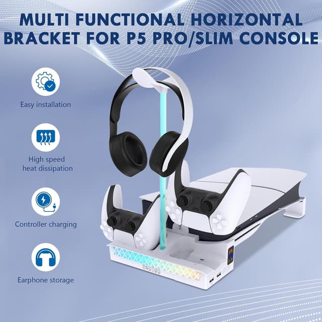 Detalle 2 de Sehawei Soporte PS5 Slim con Ventilador y Cargador