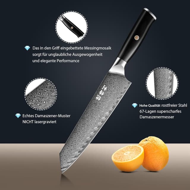 Detalle de Kitory Couteau de chef en acier Damas 20 cm (73 couches) – manche en pakkawood