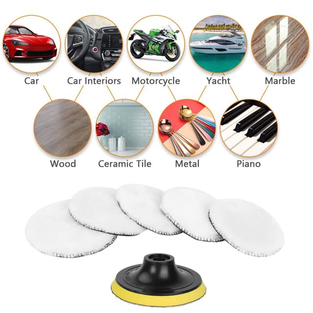 Detalle 2 de URAQT Car Polishing Pads for Drill (8 Pack) with M10 Adapter and Hex Shank Bit