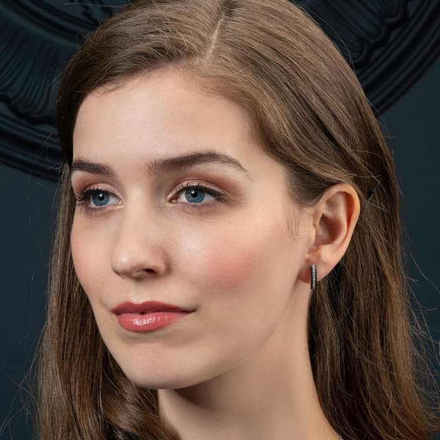 Detalle de Namana orecchini a cerchio in argento 925 con zirconi, chiusura a bisagra e confezione regalo