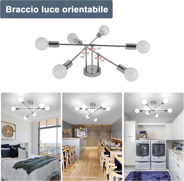 Detalle de Comely Lamparas Sputnik Vintage, Cromo, 6 Luces, Ángulo Ajustable 😊