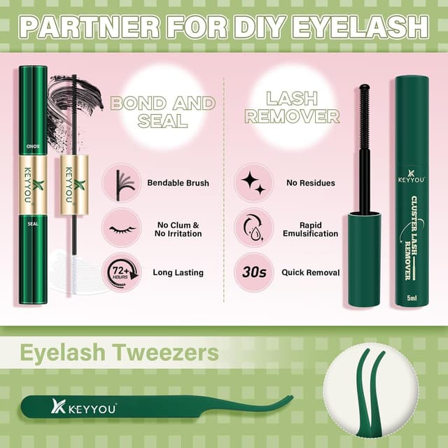 Detalle 1 de KEYYOU Angel lash Clusters Kit (D Curl, 144 pcs) Invisible Band Wispy Lash Extension Kit for DIY