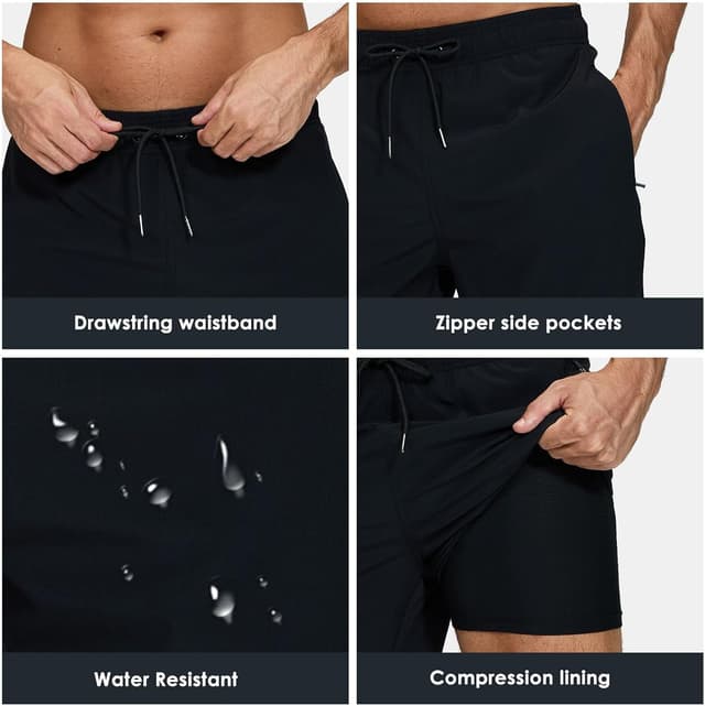 Detalle 2 de Aisprts Maillot de bain homme 2 en 1 short de plage hydrophuge à séchage rapide, doublure de compression et poches zippées