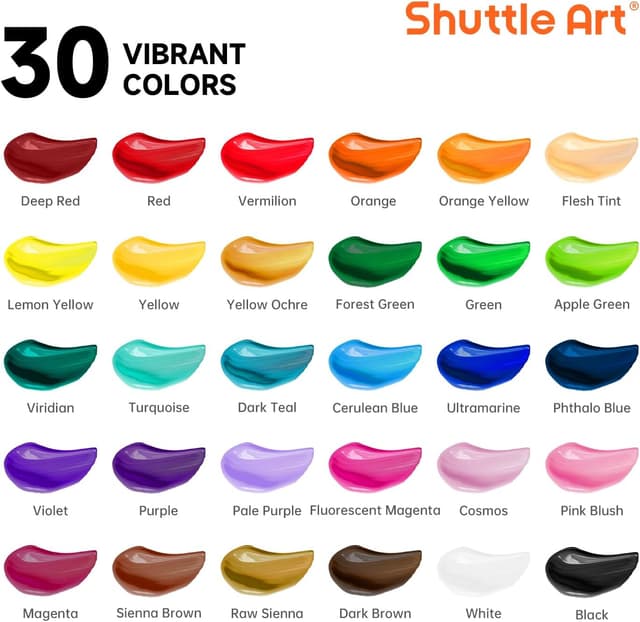 Detalle de Shuttle Art 48 Pack Acrylic Paint Set with 30 colours, 10 brushes, 5 canvases and palette