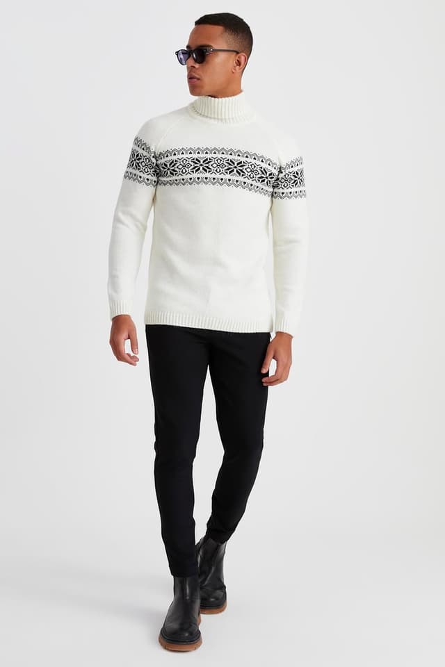 Detalle 2 de Leif Nelson pull à col roulé pour homme au motif norvégien d’hiver