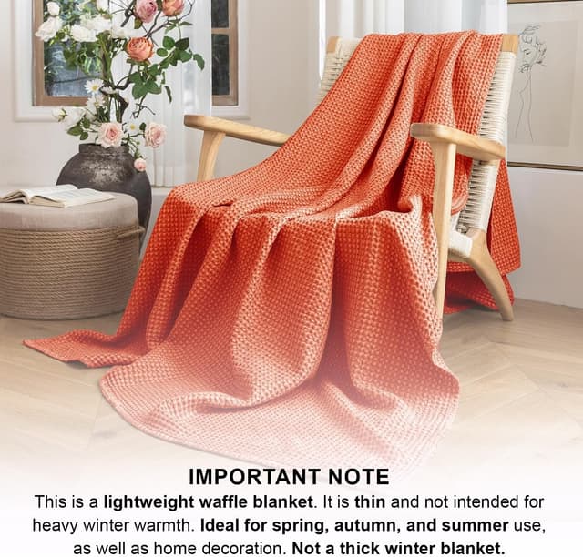 Detalle de Talasily 100% Cotton Waffle Blanket Throw (150 x 200cm) – Orange-red