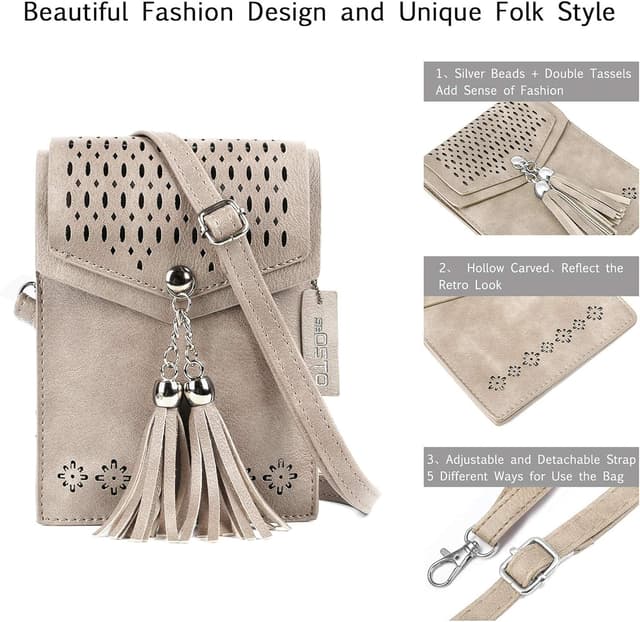Detalle de seOSTO crossbody phone bag purse for women & teenage girls — small phone wallet crossbody with tassels