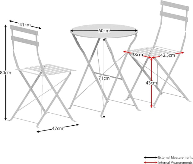 Detalle de Garden Vida Porto 2 Seater Metal Folding 3-piece Bistro Set (Light Grey) for Garden, Patio & Balcony