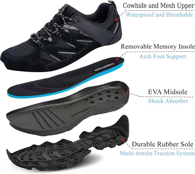 Detalle 2 de SILENTCARE Waterproof Walking Shoes for Men – Low Rise Non-Slip Lightweight Trekking Trainers