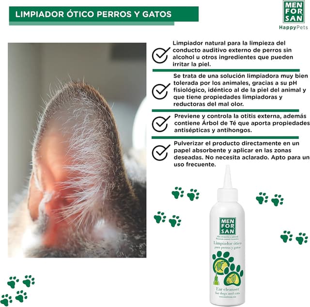 Detalle de MENFORSAN Ohrenreiniger für Hunde und Katzen (125 ml) – natürlicher, alkoholfreier Reiniger, 2er-Pack