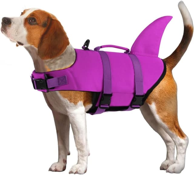 Detalle de EMUST Dog Life Jacket Shark – flotation vest with rescue handle for small to large dogs (solid rose pink)