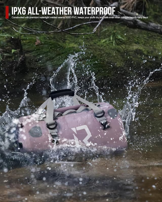 Detalle de IRON JIA'S wasserdichte Motorradtasche Gepäckrolle (Hecktasche/Satteltasche) 50L in Lila