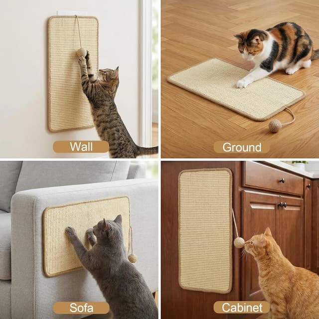 Detalle 1 de Kit 3 tappetini tiragraffi orizzontali in sisal naturale 50x25 cm (anti-scivolo) per gatti
