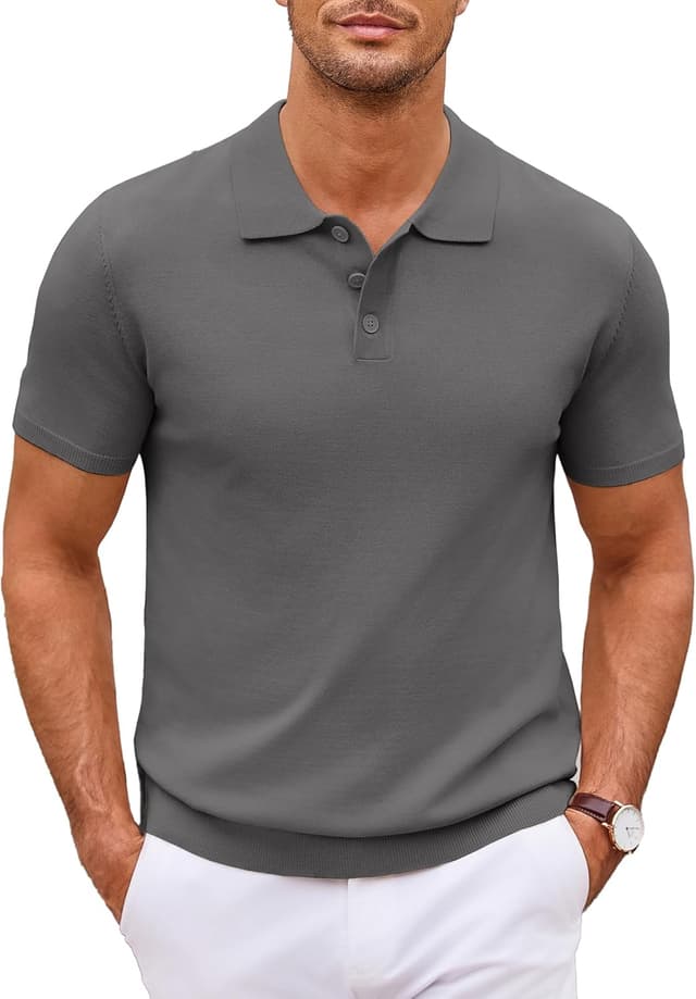 Detalle 2 de COOFANDY Herren Strick-Poloshirt Kurzarm mit Knopfleiste – casual & smart-casual