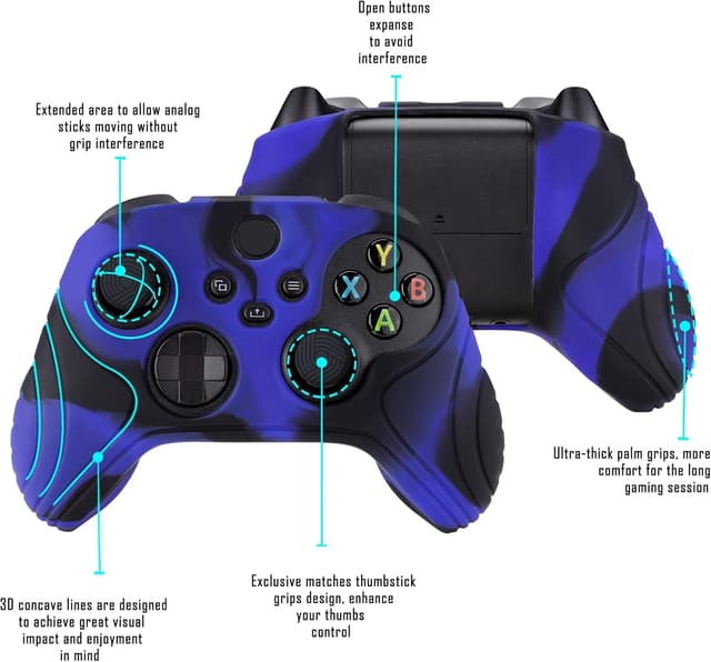 Detalle de eXtremeRate PlayVital Samurai Edition anti-slip silicone grip skin for Xbox Series S/X controllers (blue & black)