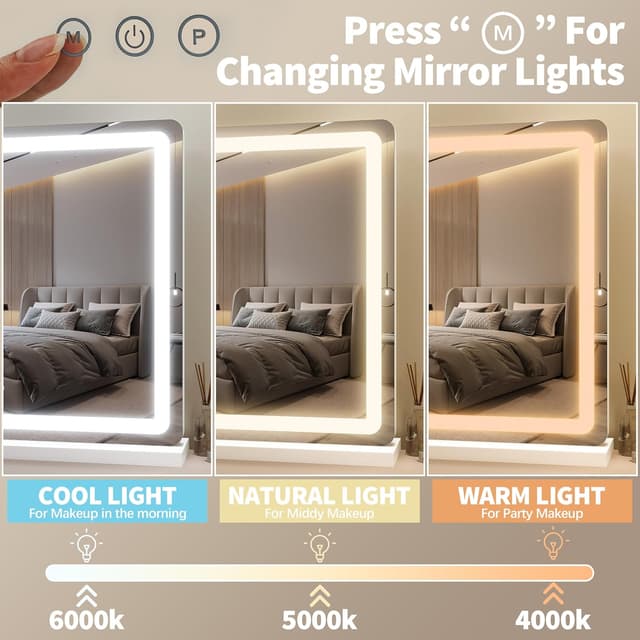 Detalle 2 de FENNIO 23" x 18" Vanity Mirror with Lights (LED) — 3 Color Modes & Adjustable Brightness