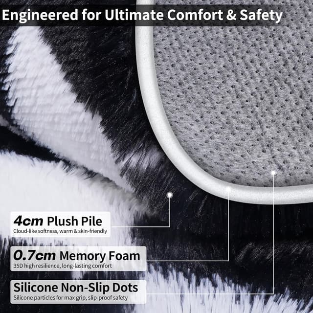 Detalle 2 de FVVRAX Checkered Fluffy Rug (200x300cm) in Black & White