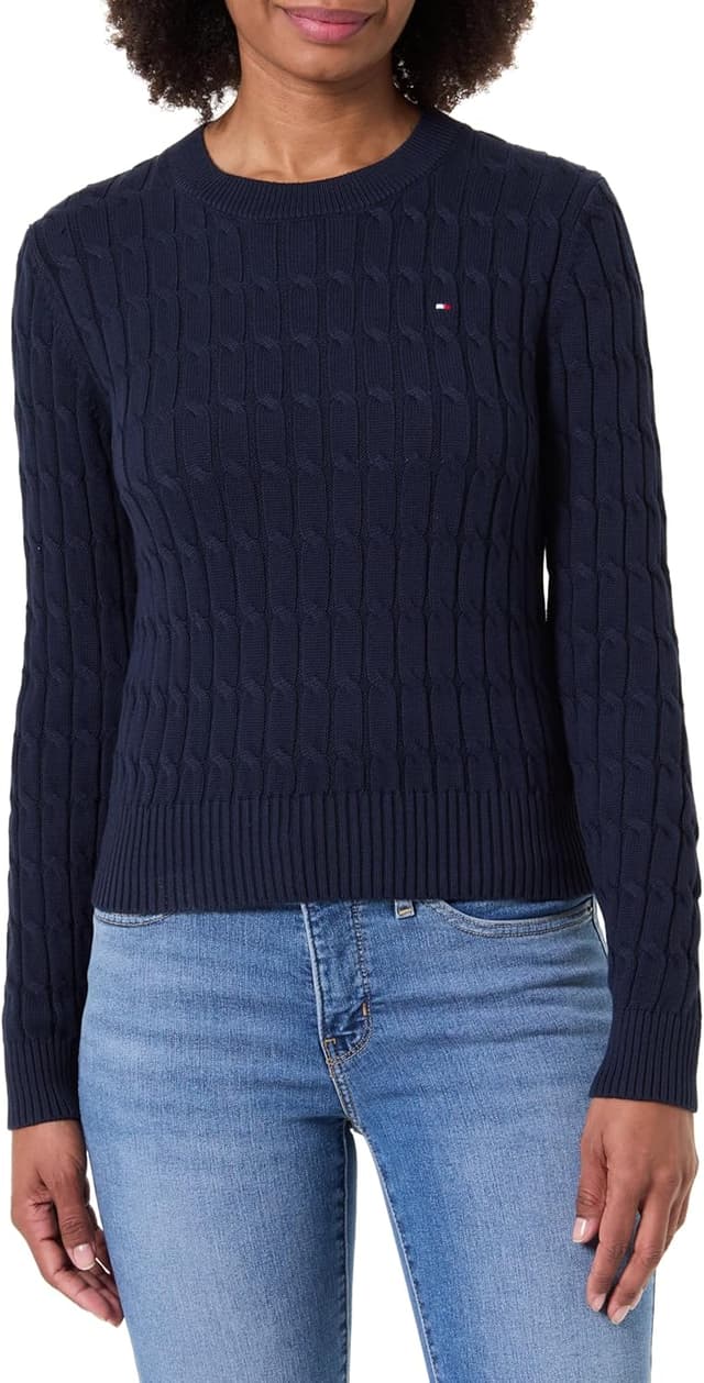 Detalle 2 de Pull-over femme Tommy Hilfiger Co Cable Mid GG C-NK Ls SWT Ww0ww47644, en maille à motif