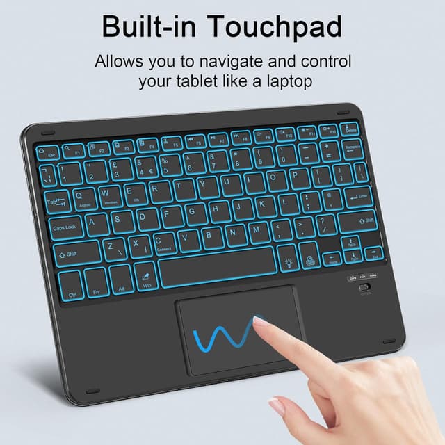 Detalle de SOPPY Backlit Bluetooth Keyboard with Touchpad (UK Layout, Black) – portable rechargeable mini keyboard