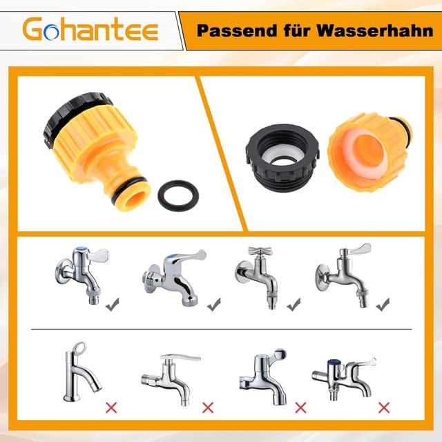 Detalle de gohantee 9 Stück Schlauchverbinder Hahnverbinder 2-in-1 für 1/2 und 3/4 Zoll – Tap Connector Adapter