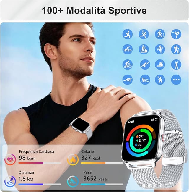 Thumbnail 3 de Smartwatch LODIMEKE per uomo e donna: chiamate Bluetooth, frequenza cardiaca, qualità del sonno e IP67