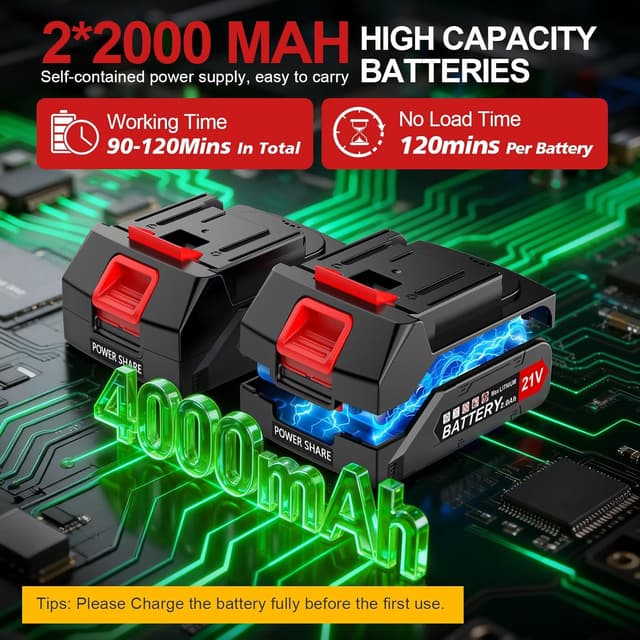 Detalle de Cordless Strimmer with Wheels (4-in-1) with 2×2000mAh batteries and 3 blades