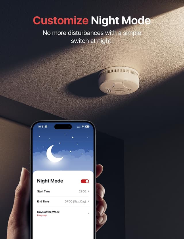 Detalle de X-Sense Smart Smoke Alarm with SBS50 Base Station (SD11-MR31) — app alerts and wireless interlink
