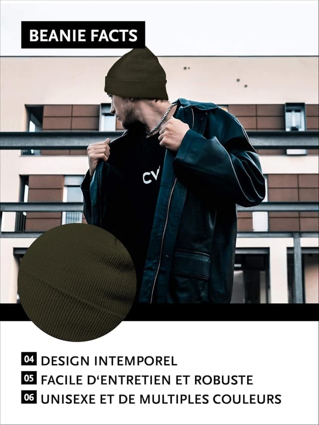 Detalle 2 de DonDon Bonnet hiver tricoté homme & femme – beanie design classique