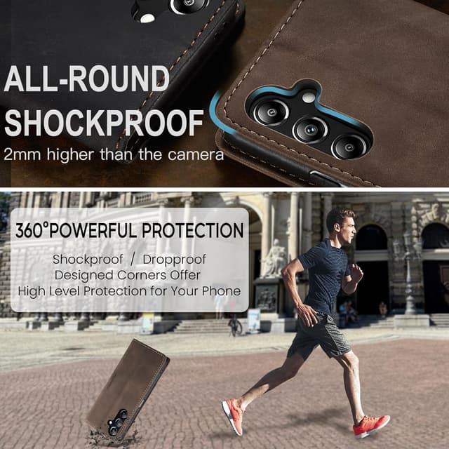 Thumbnail 6 de Cracedily wallet flip leather case for Samsung Galaxy A16 5G (Coffee) with card slots and magnetic closure