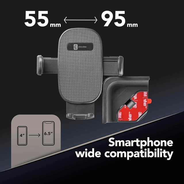 Detalle de Cellularline Hug Screen Tesla Car Holder con fissaggio adesivo 3M e rotazione 360°