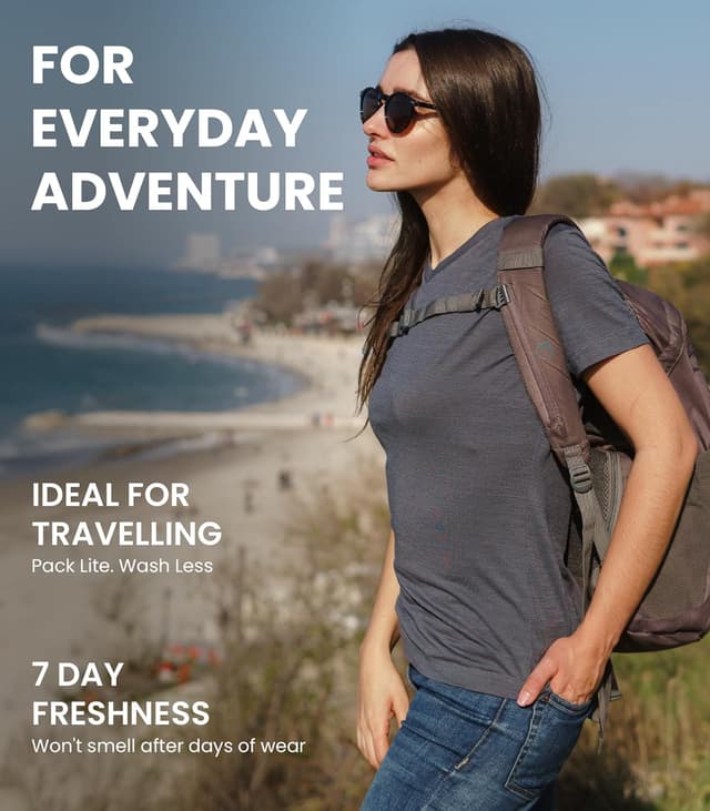 Detalle de Merino.tech 100% Merino Wool Women’s Short-Sleeve Base Layer T-Shirt and Hiking Socks Set