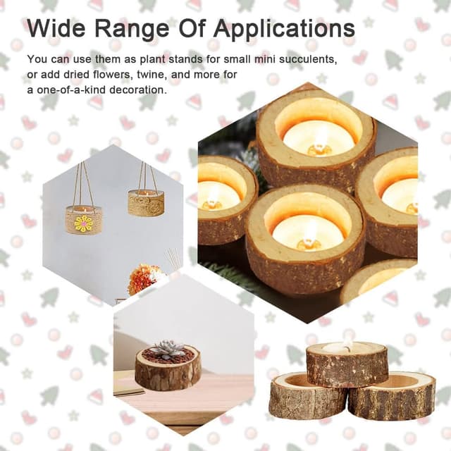 Detalle 2 de EMAGEREN 12 Wooden Tea Light Candle Holders set – rustic wooden votive holders for wedding centrepieces