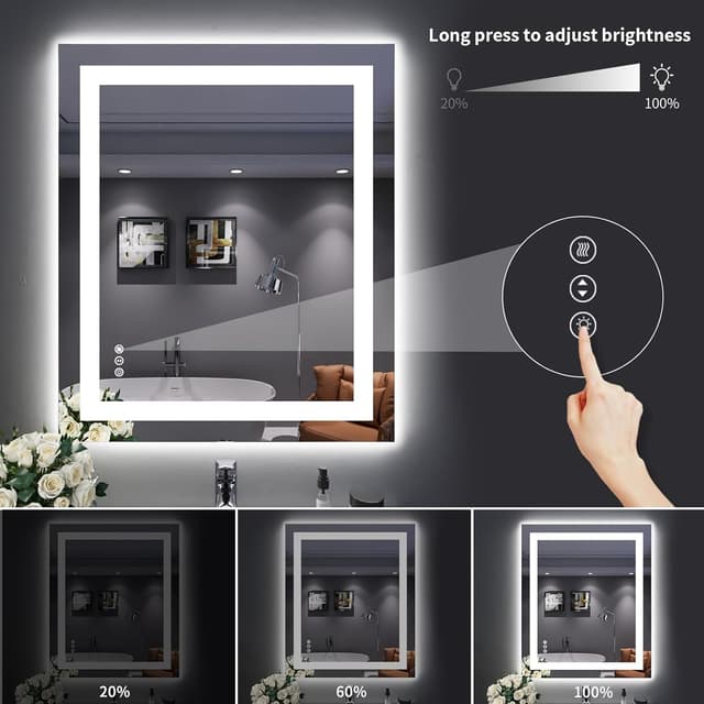 Detalle 2 de LOAAO 30x36 LED Bathroom Mirror with Lights, Anti-Fog, Dimmable & Memory Function