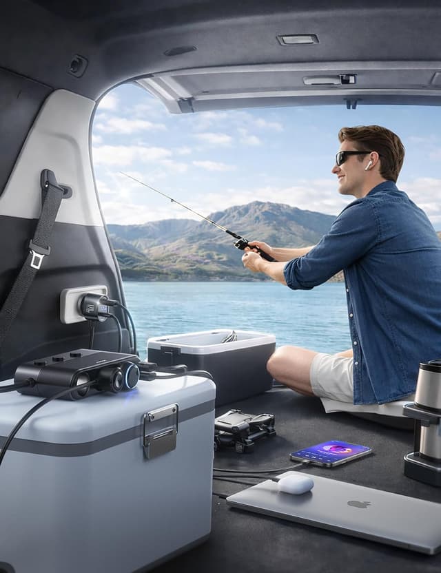 Detalle de JOYROOM 179W sdoppiatore accendisigari auto 7 in 1 con USB-C PD 30W e indicatore LED