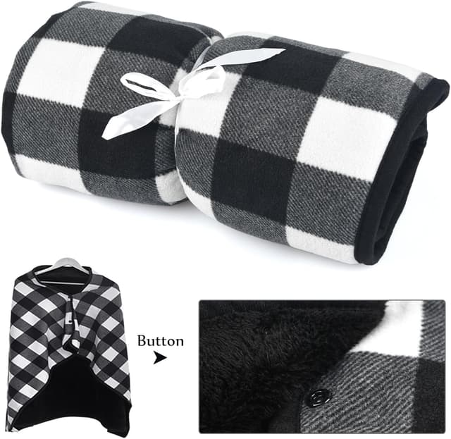 Detalle de SIVENKE Damen Poncho Fleece als tragbare Decke mit Knöpfen – kariertes Wickel-Überwurf im Poncho-Design