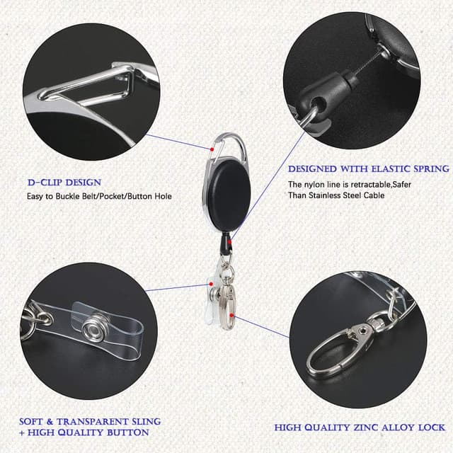 Detalle 2 de Vicloon Ausweisjojo Schlüssel JoJo mit Schlüsselring (2-in-1) für ID-Badge-Holder – 3er-Set, schwarz