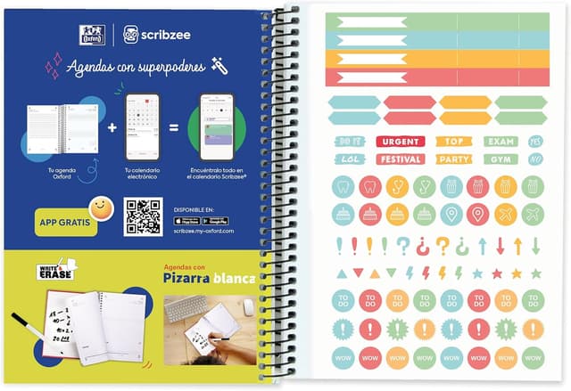 Detalle de Oxford Touch Agenda 2025/2026 – agenda scolaire 1 jour par page, couverture extra rigide, 12 x 18 cm, espagnol (vert glace menthe)