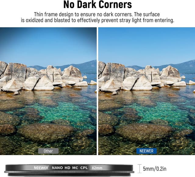 Detalle de NEEWER 82mm Polarizing (CPL) Filter with 24-layer Nano Coating for reduced glare and richer contrast
