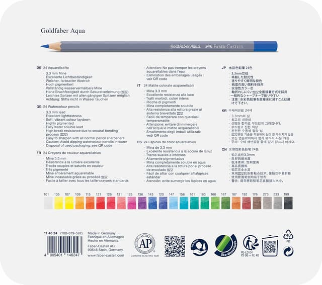 Detalle 1 de Faber-Castell Goldfaber Aqua watercolour pencils, tin of 24 colours
