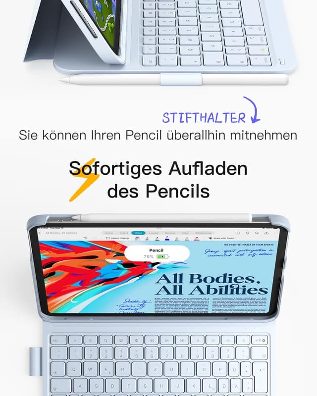 Detalle 2 de Inateck iPad 10. Generation Hülle mit Tastatur (QWERTZ) – Ultraleichtes Setup mit Stifthalter