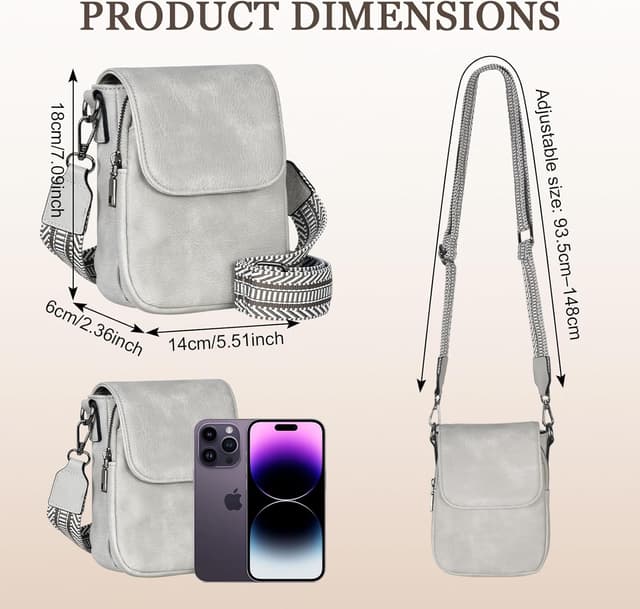 Detalle de Eclove Umhängetasche Damen mit 4 Fächern, RFID-Blockierung & Handyfach – Crossbody Bag aus veganem Leder